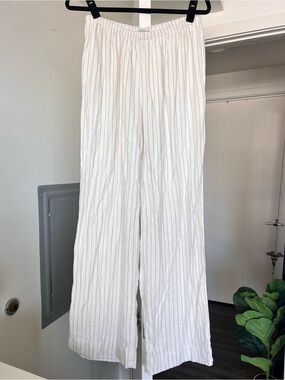 Target A New Day Linen Blend Pinstripe Wide Leg Pants Cream/Beige Size Small